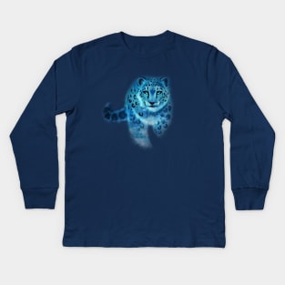 Blue Spirit Snow Leopard Kids Long Sleeve T-Shirt